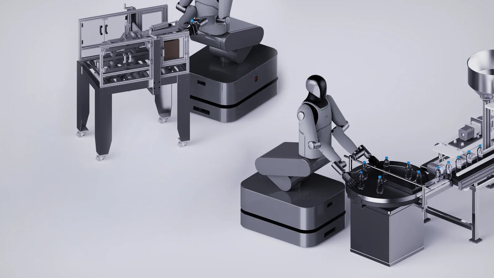 MARK One seated on its autonomous base beside a bottling line