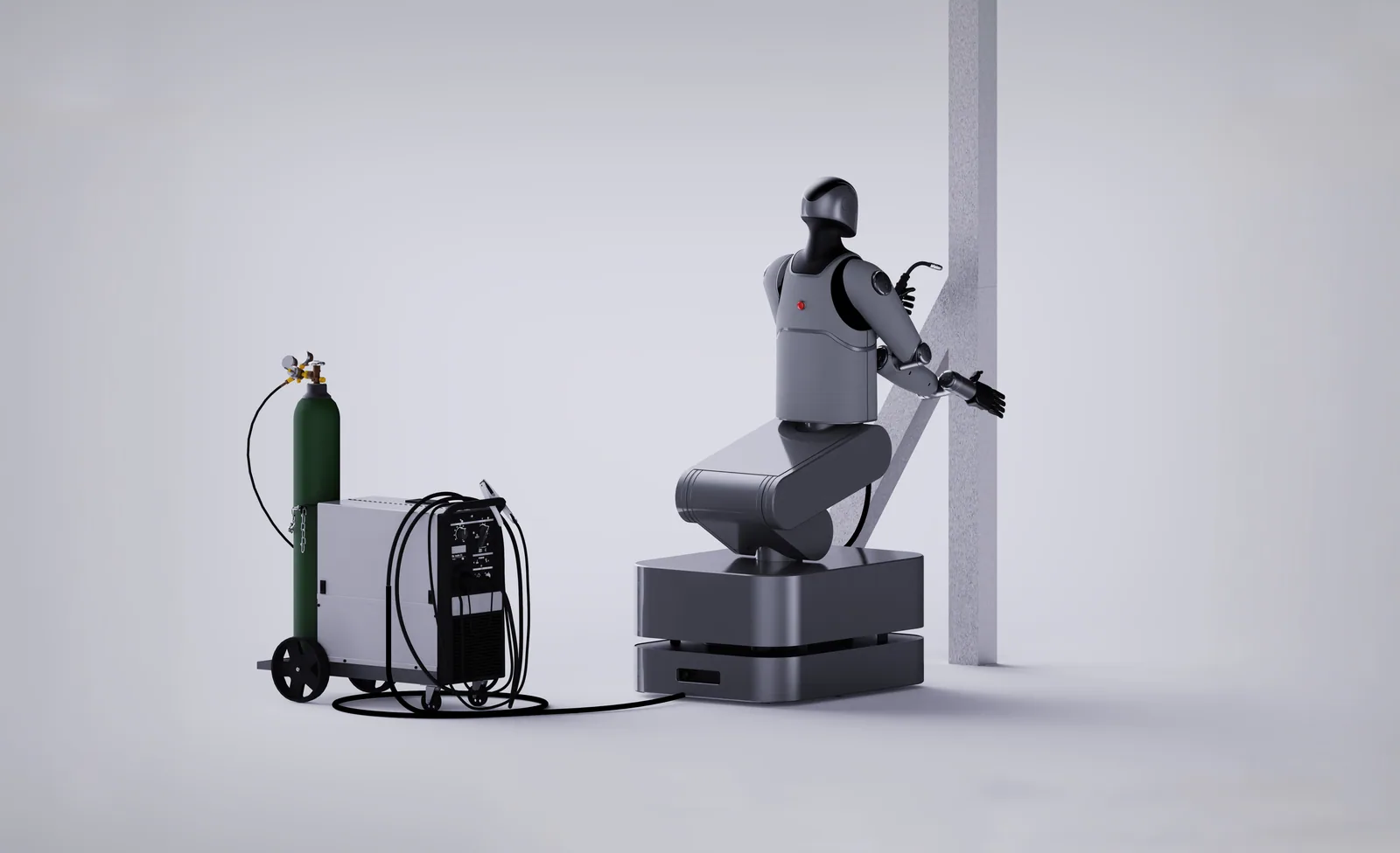 MARK One at a welding cart next to a steel column